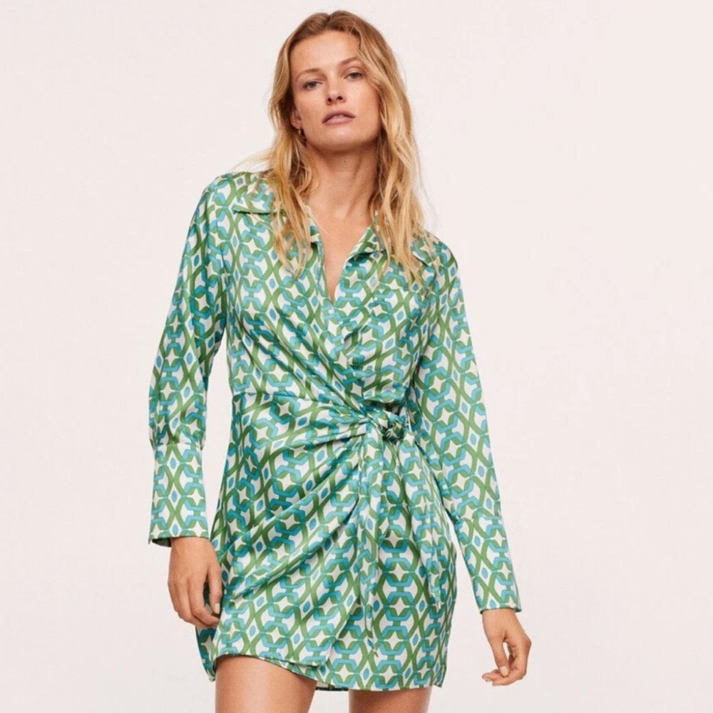 Mango link print wrap dress S